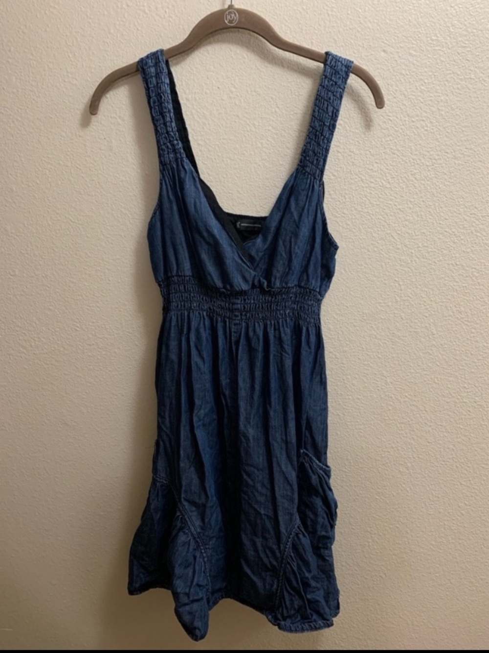 INC Blue Smocked Chambray Dress Size 8 Boho Chic Cottagecore Pockets Indie